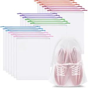 18 Pack Shoe Bags for Travel, 15.7" x 11.8" Clear Travel Shoe Bags for Packing with Colorful Drawstring, Large Waterproof Portable Travel Shoe Storage Bag Travel Essentials Women for and Men