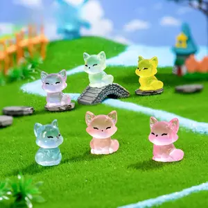 6/12/24Pcs Mini Resin Luminous Fox Glow in The Dark Tiny Figures Luminous Mini Fairy Garden DIY Birthday Party Ornament Accessories Charms Party Favors