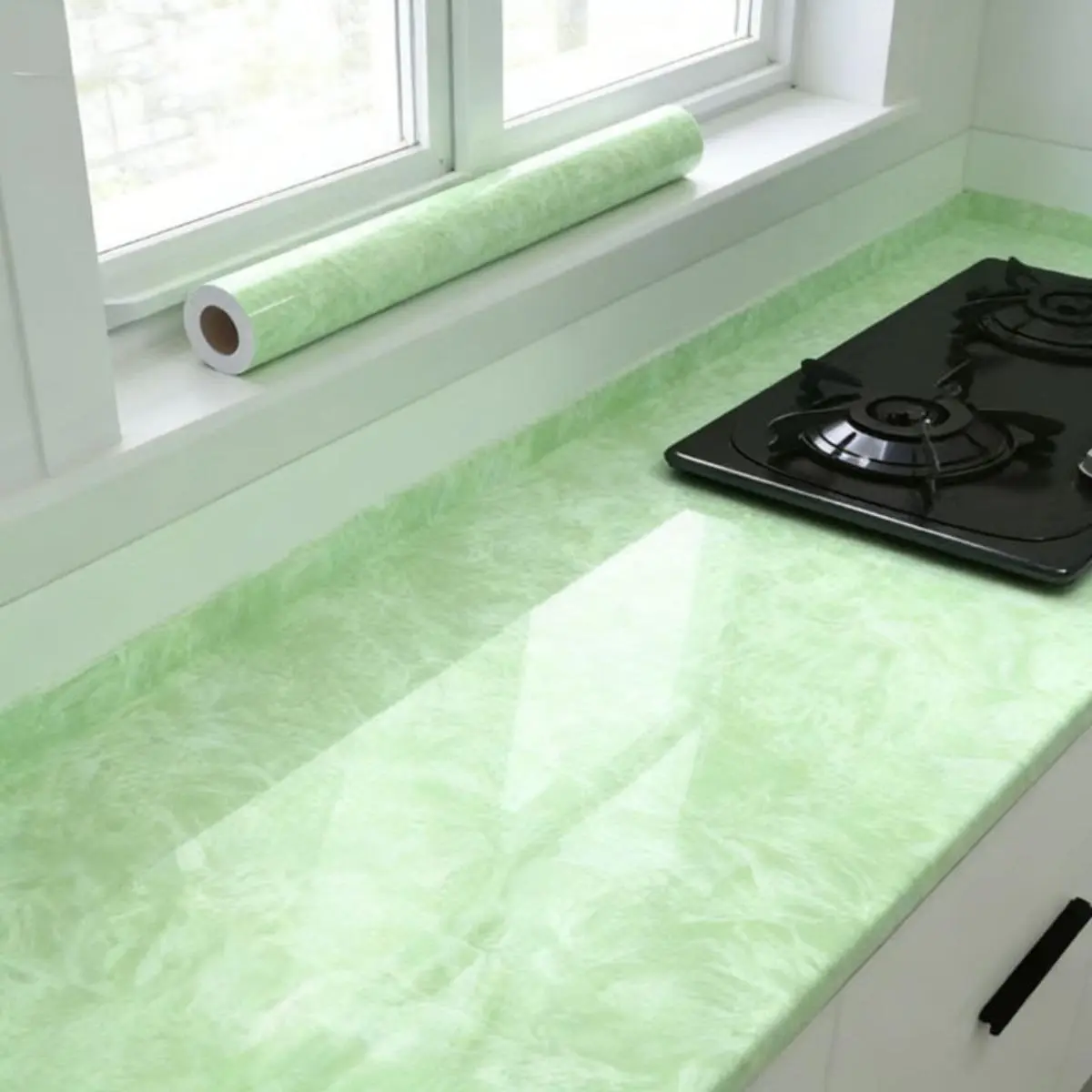 Green Marble Peel and Stick Contact Paper - Waterproof, Moisture-Proof, Easy to Clean, Flat, Universal, Renter-Friendly Sticker Deco for Countertops, Interior Wall, Apartment Upgrades, Bathroom