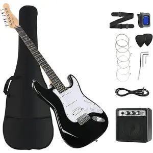 Electric Guitar, 39 Inch Solid Full-size Electric Guitar HSS Pickups Starter Kit Includes Amplifier, Bag, Digital Tuner, Strap, String, , Picks(Black)