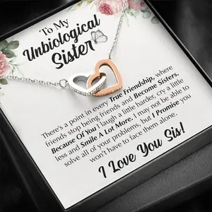 To My Unbiological Sister Necklace Gift, I Smile a Lot, More Interlocking Heart Necklace For Sister Best Friend Teen Girls Birthday Pendant Necklace Gifts