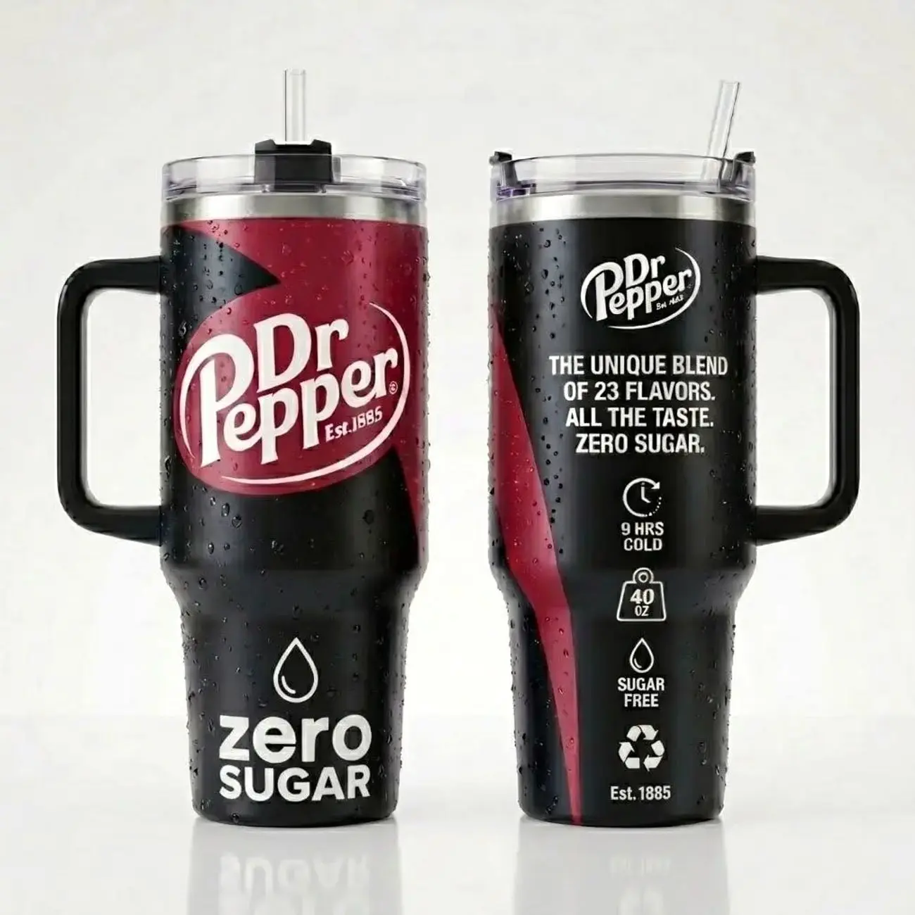 Pepper Zero Sugar Soda Inspired 40oz Tumbler with Handle, 23 Flavors Stainless Steel Insulated Travel Mug, Reusable Coffee Cup with Straw, Large Vacuum Flask Gift for Soft Drink Fans