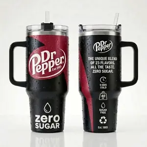 Pepper Zero Sugar Soda Inspired 40oz Tumbler with Handle, 23 Flavors Stainless Steel Insulated Travel Mug, Reusable Coffee Cup with Straw, Large Vacuum Flask Gift for Soft Drink Fans