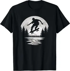 100%cotton Skateboard Moon Skater Skateboarding Skating Men Boys T-Shirt