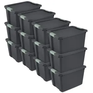 Sterilite 12 Pack 20 Gallon Latch Tote, Stackable Plastic Storage Bin Container