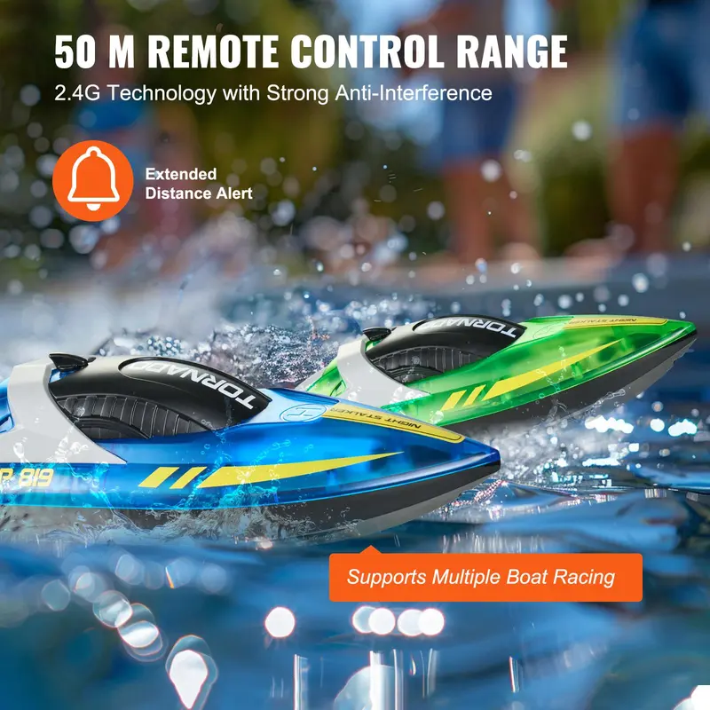 VEVOR 2-Pack RC Speed Boat, 2.4GHz 12km/h Racing Boat with 1200mAh 4 Rechargeable Batteries (80 Min Run Time), 50m Range, LED Light, Waterproof, Dual Motors, Auto Power-Off, for Pools & Lakes, Back-to-School Gift for Kids 6–8 Years, Blue VEVOR 2-Pack RC Speed Boat, 2.4GHz 12km/h Racing Boat with 1200mAh 4 Rechargeable Batteries (80 Min Run Time), 50m Range, LED Light, Waterproof, Dual Motors, Auto Power-Off, for Pools & Lakes, Back-to-School Gift for Kids 6–8 Years, Blue