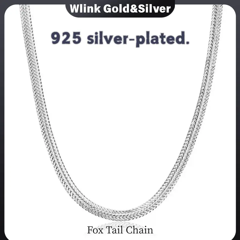 925silver-plated Fox Tail Chain Necklace,Smooth Woven Braided HerringboneChain No ,Skin Friendly Anti-Tangle Thick Silver Chain with Secure Lobster Clasp,Minimalist Daily Street Jewelry Gift 19.69/23.62 Inch stack men's bling fashionable luxury wed