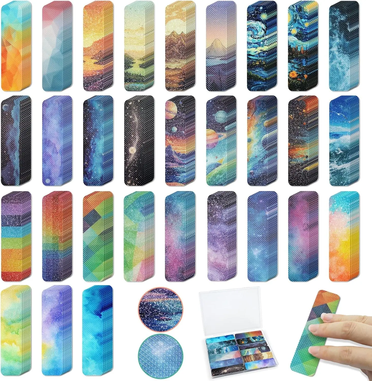120 Pieces Anxiety Sensory Stickers with 2 Textured Sticker - Desk Fidget and Sensory Stickers with Storage Box for Adults & Teens - Anxiety Relief Sensory Strips (Colorful)