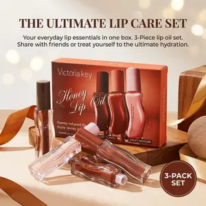 3PCS multi-color lip gloss set, moisturizing and non greasy, 24-hour long-lasting moisturizing, rich lip nude color series high-end color, portable makeup lip oil