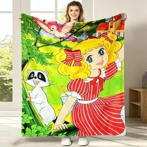 Candy Candy Vintage Anime Soft Cozy Flannel Blanket Classic Retro Cartoon Girl Print Warm Fuzzy Plush Throw Perfect Birthday Christmas Gift for Kids Women Anime Lovers Bedroom Sofa Home Decor