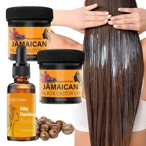 3-Piece Hair Moisturizing Haircare Set, Includes 2 Bottles of Black Castor Oil Tea Tree Hair Cream and 1 Bottle of Hair Softening Essential Oil, Castor Oil Hair Mask, Deeply Nourishing Hair, Softening Hair, Smooth Texture, Suitable for All Hair Types