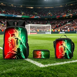 CR7 Football Player Pattern Backpack Set - 3 Piece School Backpack Lunch Bag Pencil Case for Teens Students Sports Lovers TikTok Trending Stylish Durable Large Capacity Lightweight Waterproof Aesthetic Back to School Gifts Convenient Portable