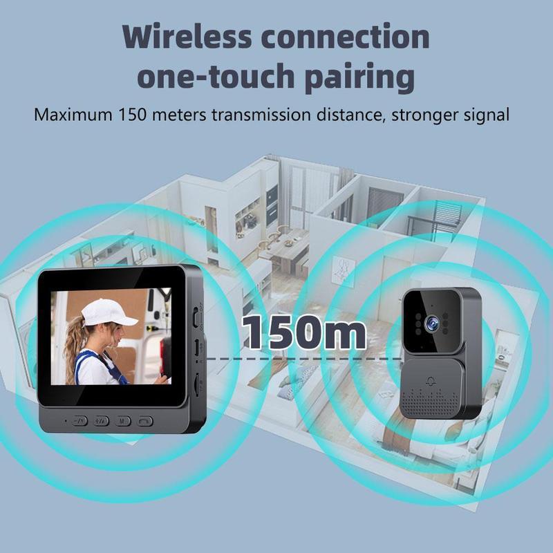 4.3-inch IPS Screen Wireless Video Doorbell Camera 2.4G, Two-Way Intercom, Infrared Night Vision, Ultra-Long Standby, Built-in Speaker, 128g SD Card,for Valentine’s Day Gift