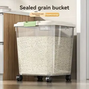 Multifunctional Sealed Grain Bucket with Roller Wheels for Easy Movement and Transparent Design for Instant Inventory Visibility