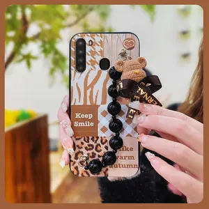 Anti-knock Simplicity Phone Case For Samsung Galaxy A21/SM-A215U protective case cute silicone Waterproof Black pearl pendant Back Cover Dirt-resistant Skin-friendly feel Cartoon