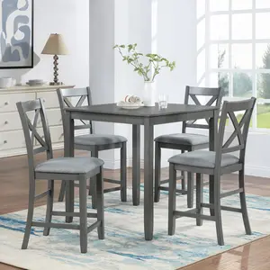 5 Piece Dining Table Set, Wooden Dining Square Table Set for 4, Counter Height Kitchen Table Set with Square Table and 4 Upholstered Chairs for Small Space, Gray wayfair  chairs