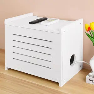 White solid wood router projector shelf stand, modem cable storage box, power strip, cable management hiding rack — requires assembly