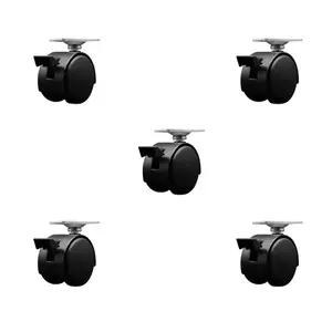 Service Caster SCC-TP02S50D-NYS-FB-B-TP2-5 2 in. Swivel Caster Wheels for Furniture-Nylon Flat -1.188 in. by 2 in. Overall Top Plate Casters for Coffee Tables & Ottoman - Set of 5
