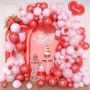 Red and Pink Balloon Arch Kit, 120Pcs Pastel Pink and Red Balloon Garland Kit Pearl Red Pink Party Balloons Pink and Red Latex Balloons for Valentines Day Decorations Birthday Baby Shower Wedding
