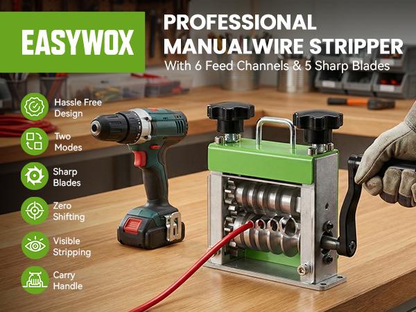 EasyWox Manual Wire Stripping Machine, Drill Powered Hand Crank Wire Stripper Tool with 6 Channels 5 Blades, Fits 0.06"–0.67" Wires, Scrap Wire Stripping Machine for Scrap Copper Recycling tiktokshopbacktoschool,back to school,back to school haul