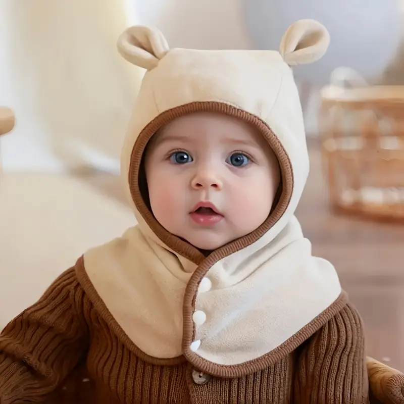 0-3 Years Boys' Knitted Scarf & Beanie Set - Bunny Ears Ear Flaps Bonnet, Autumn-Winter Fashion Accessory for Outings, Travel, Bonnet With Bunny Ears