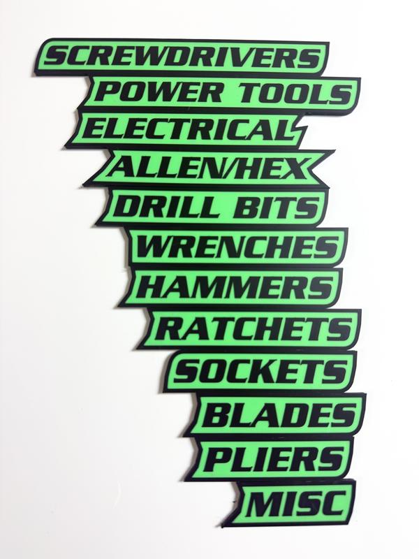 ColKy Designs - 12-Pack Premium Magnetic Toolbox Labels for Tool Organization - 12 Pack of High Quality 3D Printed Personalized Magnets for Metal Cabinets, Drawers, Tool Chests, Decor Plastic Gift - Made to Order • Core Colors • No Custom Text