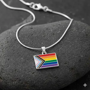 Daniel Quasar Flag Charm Necklace – High Quality Sterling Silver Plated Progress Pride Pendant