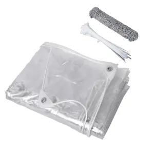 Heavy Duty Clear Tarp Waterproof 14Mil, 10ft x 16ft Tear-Resistant Transparent PVC Tarp with Grommets, Ropes & Cable Ties, Windproof Enclosure for Greenhouse, Chicken Coop, Patio, Garden and Outdoor