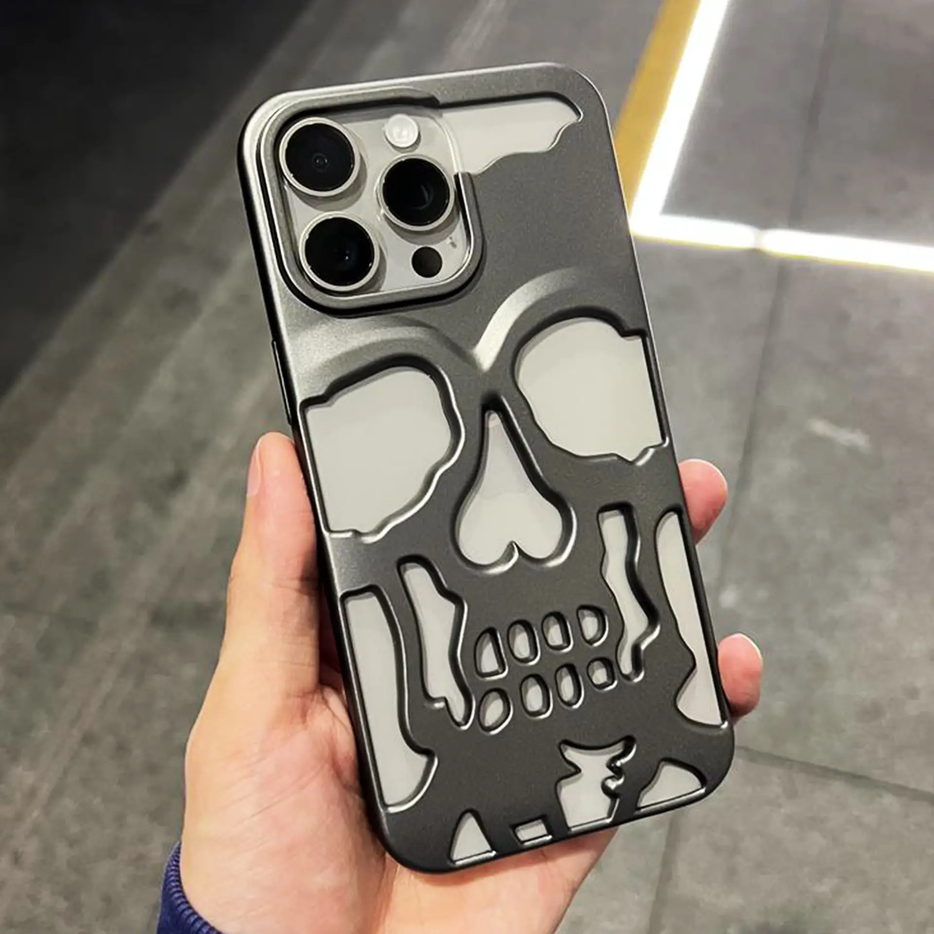 Cool Skull Skeleton Funny Gothic Hollow Phone Case,Premium TPU Material,Hollowed Designer Matte Shockproof Cover For iPhone 16 Pro Max Case 13 14 15