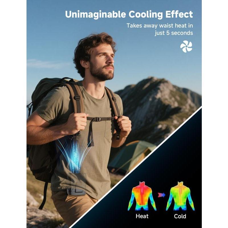 Portable Fan Rechargeable,4 Speeds Strong Airflow Small Fan Waist,Battery Powered,for Travel Camping Outdoor Jobsite,Camping Essentials-Black