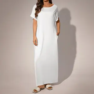 Women's Summer New Solid Color Casual Maxi Dress, Off Shoulder Loose Long Dress for Daily & Loungewear