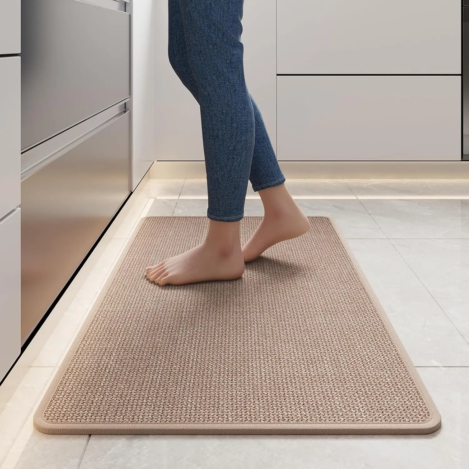 Kitchen Rugs Kitchen Mats for Floor Non Slip Washable Brown 17"x30" | Super Absorbent Woven Rubber Backing Washable Kitchen Floor Mat Sink Mat Runner Rugs Front of Sink, Easy Clean