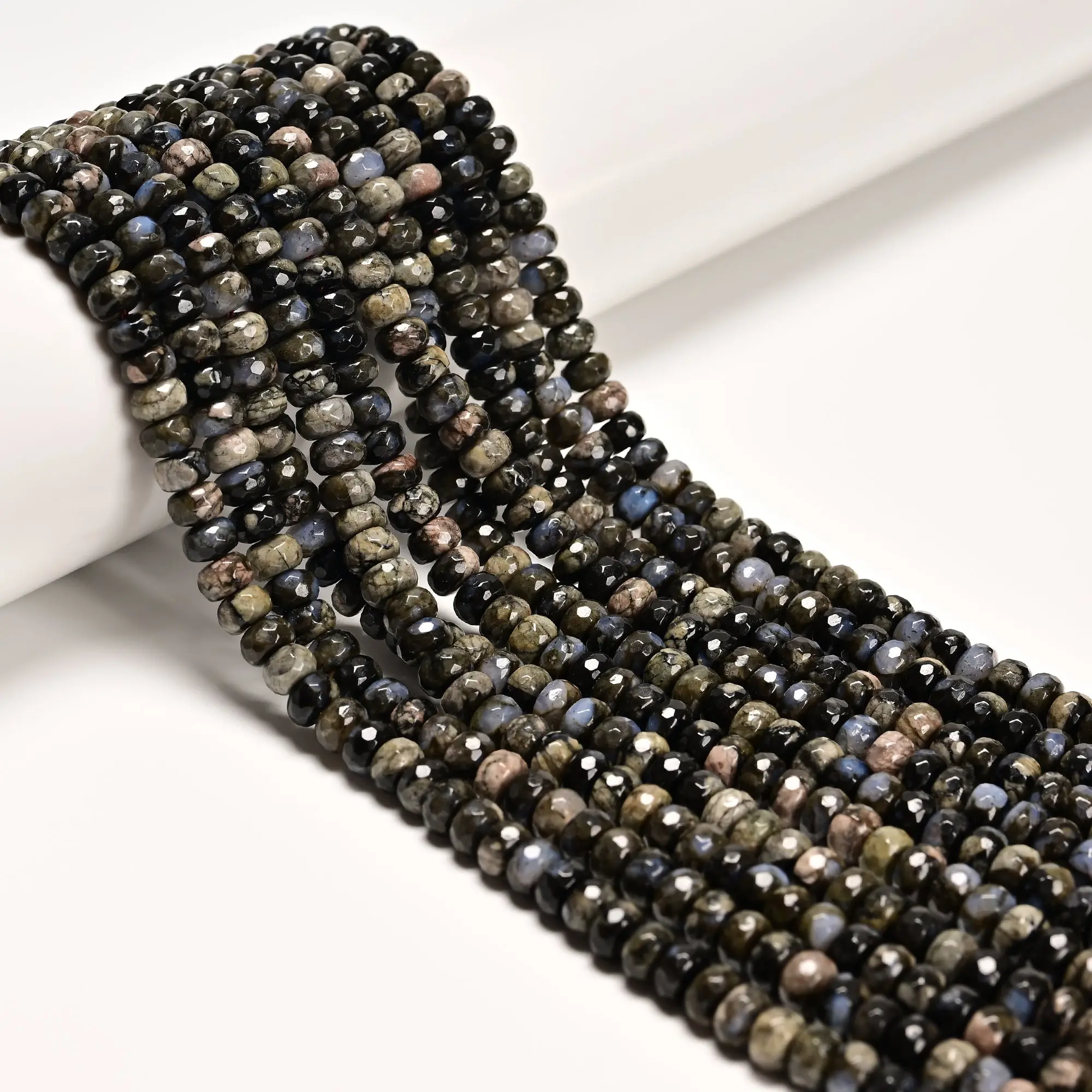Natural Gray Opal Faceted Rondelle Beads Size 4x6mm 5x8mm 15.5" Strand