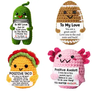 Handmade Inspirational Knitted Mini Plushies: Positive Axolotl, Taco, Football Figures, Unique Emotional Support Desk Office Home Decor for Anxiety Relief, Self Care, Employee Appreciation & Student Gifts