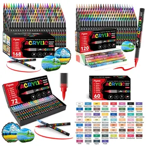 Acrylic Paint Soft Brush Markers Set, Soft Brush Tip, Automatic Ink Control, Paint Markers for Wood, Stone, Canvas, Glass, Fabric, DIY Crafts