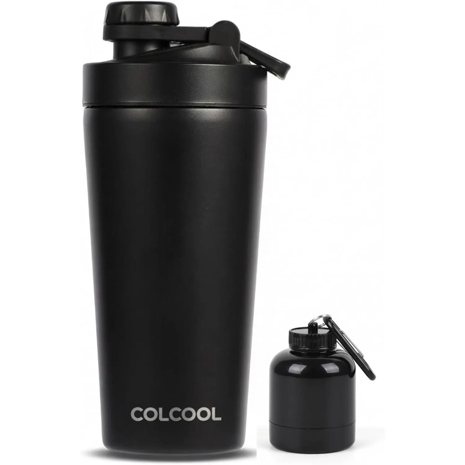 24 oz Insulated Stainless Steel Protein Shaker Bottle, 12H Cold Retention, Extra Powder Storage, BPA-Free, Leakproof, Removable Silent Mixing Strainer