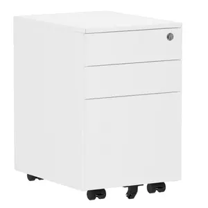 3 Drawer Mobile File Cabinet with Lock, White Metal Filing Cabinet Under Desk for Home Office, Fits Letter/Legal/A4 Size, Fully Assembled, Rolling Small Office Cabinet for Workspace Storage & Organization
