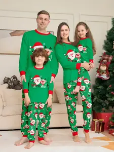 2 Piece Christmas Family Pajama Set, Cartoon Print Top with Belt, Casual Fitted Sleepwear for Men Women Kids, All Seasons