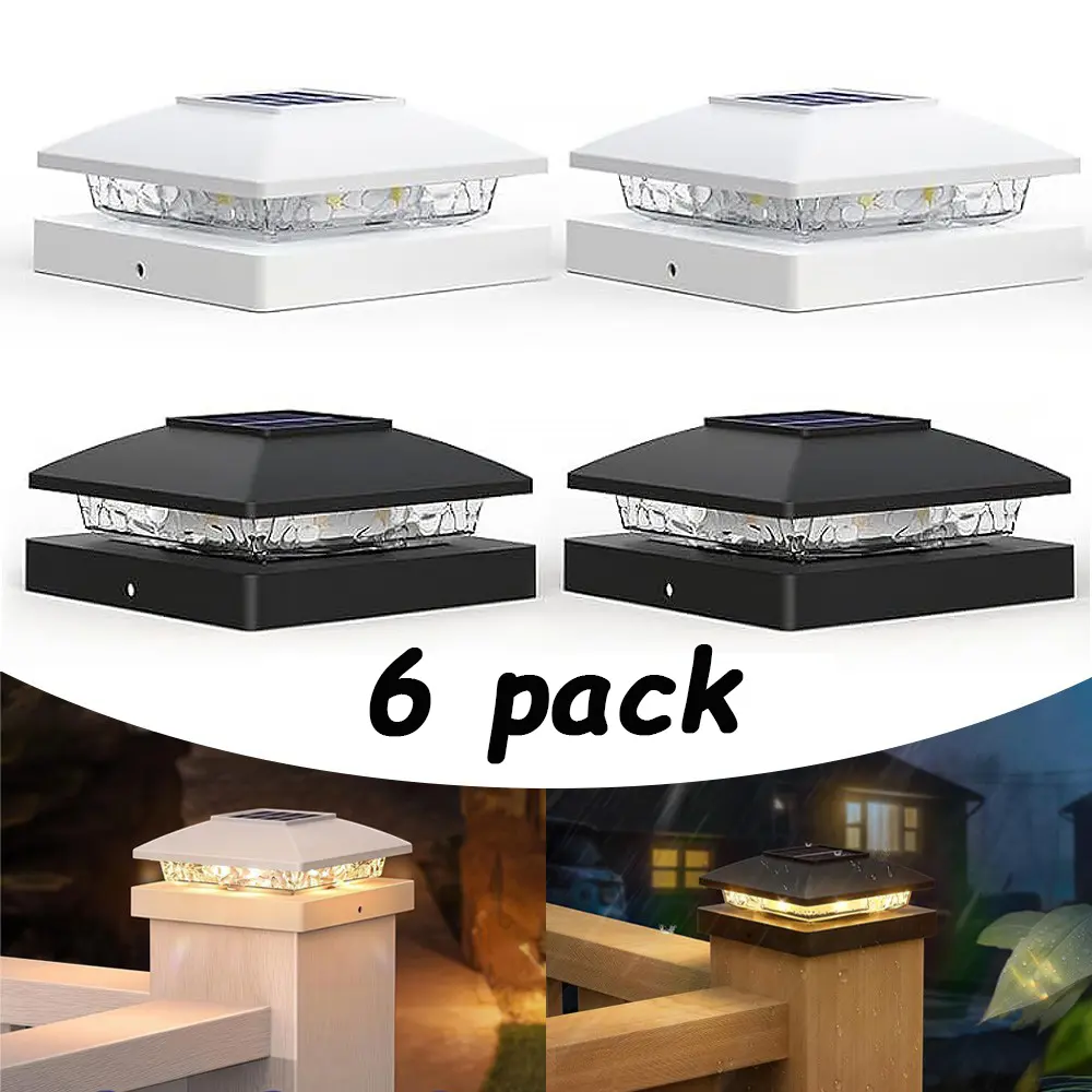SJPACK 6 PACK Solar Post Cap Light For 4x4 Outdoor Waterproof LED Deck Fence Light
