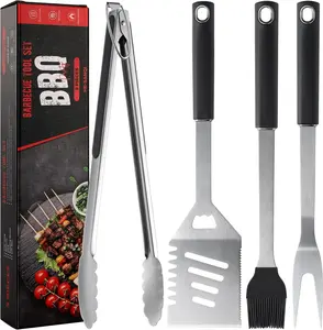 Ultimate Griddle Accessories Kit - Premium Stainless Steel 4-Piece Grill Tool Set with Spatula, Fork, Tongs, and Brush in Elegant Gift Box for Perfect Outdoor Barbecue and Home Grilling Utensils
