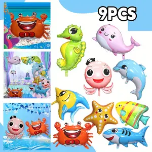 9pcs Underwater Animal DIY Hanging Decorations - Vibrant Marine Life Paper Garlands for Birthday Parties, Under The Sea Party Decorations, Festive Event Accessories Octopus Shark Fish Dolphin Hippocampus Crab Scallops