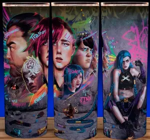 Arcane League of Legends Jinx with Graffiti Anime Cup Mug Tumbler 20oz with Lid & Straw, Stainless Steel, Lightweight Design for Hydration - Reusable, Stylish