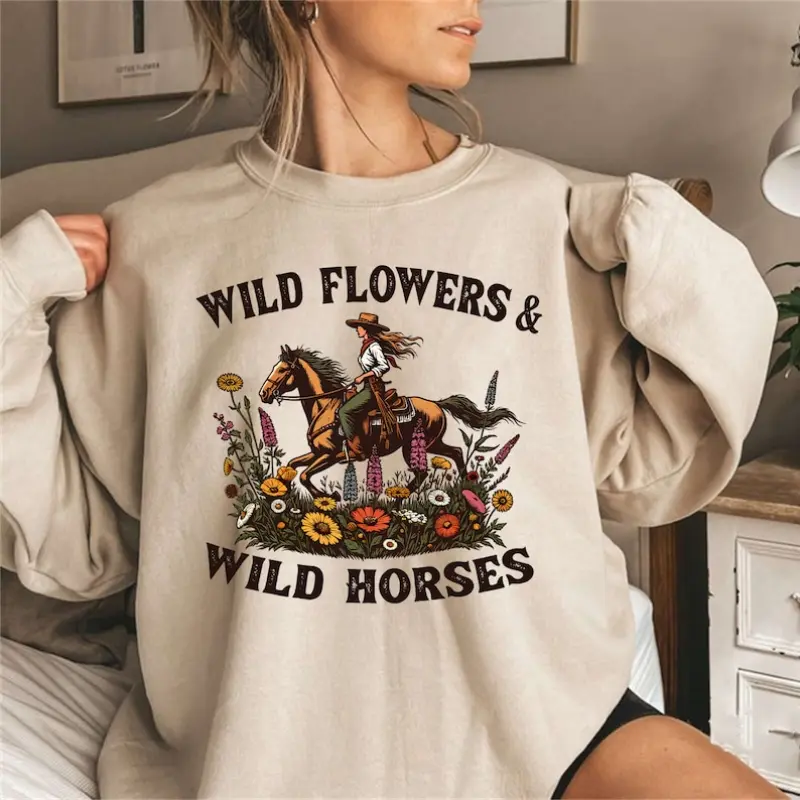 Wildflowers & Wild Horses Sweatshirt | Cowgirl Sweatshirt | Western Crewneck | | Rodeo Pullover | Horse Lover Gift | Country Girl Sweater