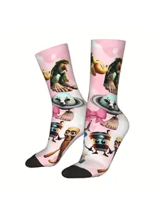 BIIHUDU Brainrot Meme Socks - Funny Cartoon Print, Polyester Knit, Black & White Design, Comfortable & Durable for Casual Att, Socks Men