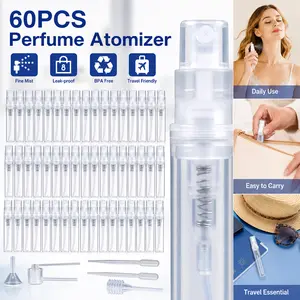 Pack of 60 Perfume Atomisers – 2 ml Mini Spray Bottles, Transparent Refillable Perfume Atomizer, Small Plastic Bottle for Travel, On the Go Perfume Dispenser for Purse, Gym, Vacation