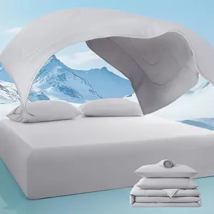 Breescape Cooling Comforter Set - Ultra Comfort 4pcs with Cooling Blanket, Wrinkle-Free Deep Pocket Fitted Sheet, 2 Breathable Pillowcases for Skin and Hair Bedding Set