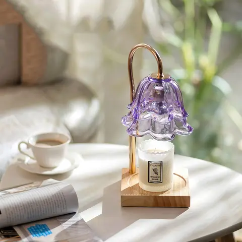 Purple Flower Candle Warmer Lamp with Timer: With 2 Bulbs,Table Lamp, Height Adjustable Wax Warmer Dimmable, Bedroom Decor, Gift for Women, Christmas gifts