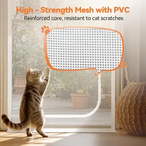 Cat Screen Door, Extra Tall Cat-Proof Mesh Gate, Fit Door Size 32'' x 80'', Anti-Cat Scratch Mesh with Zipper Closure, for Living Room, Kitchen, Bedroom (White)