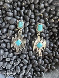 Boho Style Geometric Faux Turquoise Earrings by Western