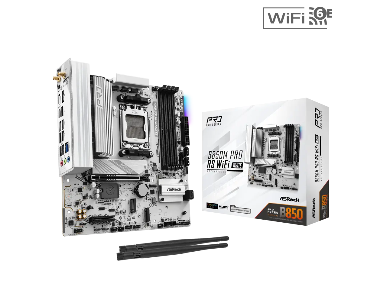 ASRock B850M Pro RS WiFi White Micro ATX Motherboard